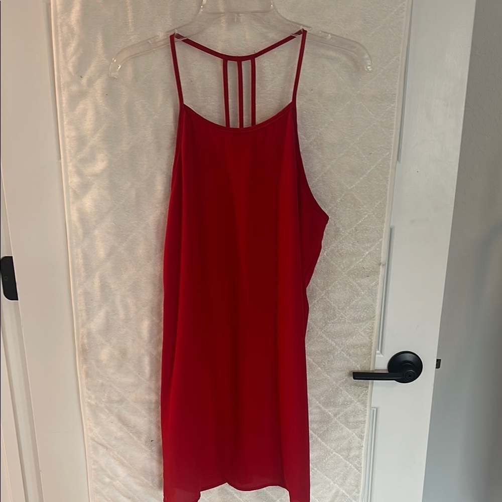Poetry Red Slip Dress with Spaghetti Straps